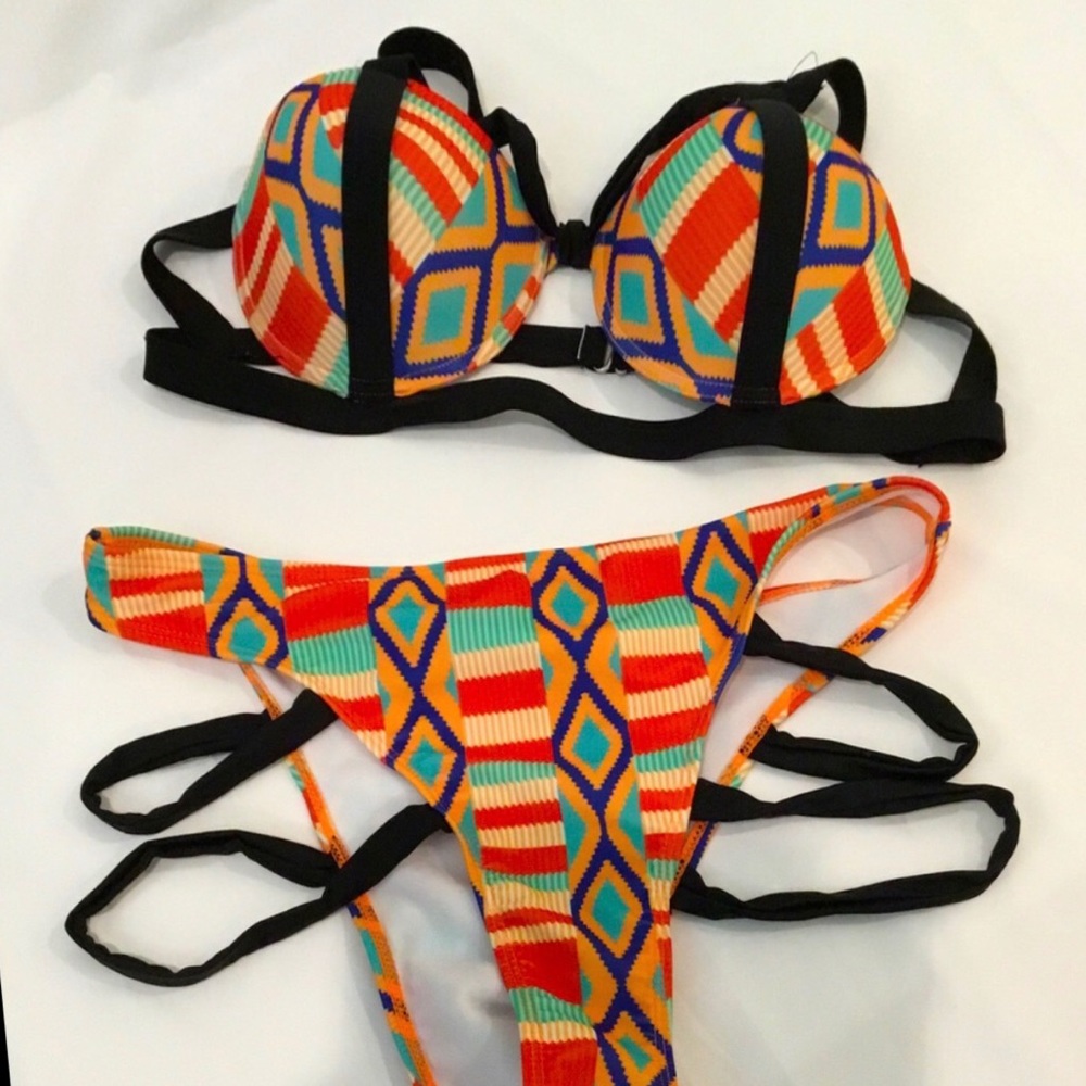 NO BRAND Orange Bra-top, high waist Bathing Suit